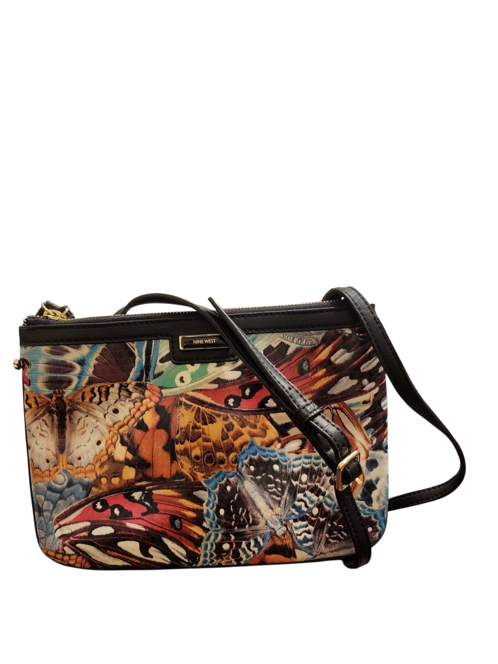 Nine West Black Strap Multicolor Butterfly Crossbody